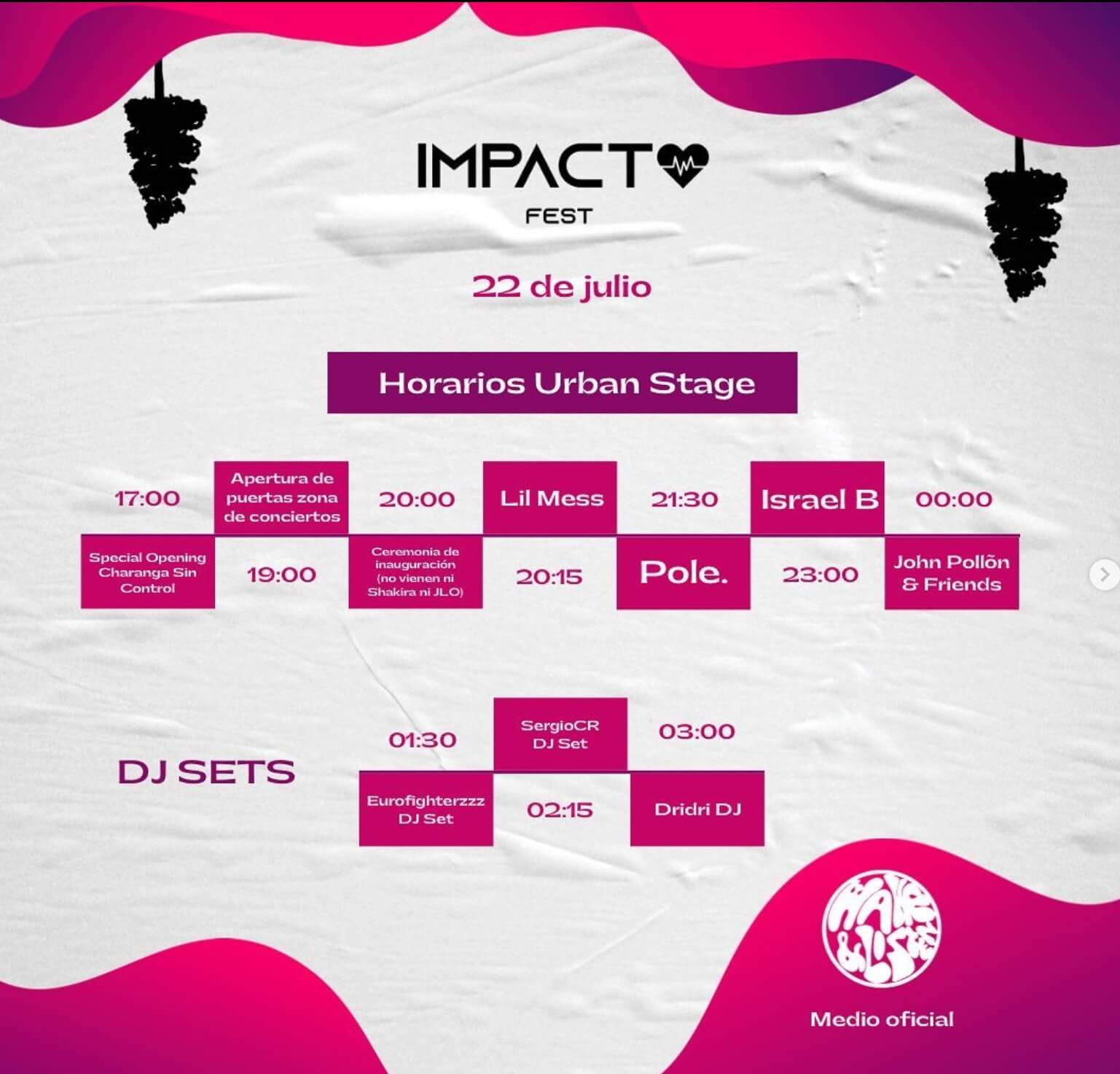 Horarios Urban Stage Impacto Fest