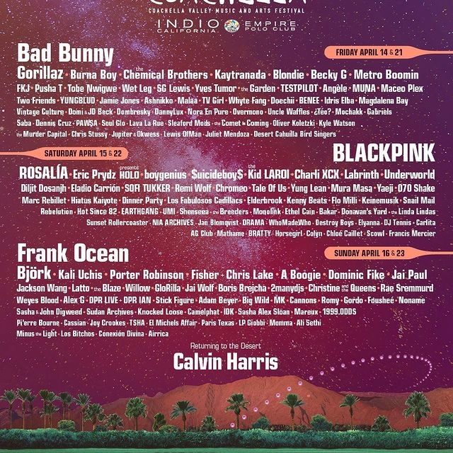 Coachella 2023 desvela su cartel: Bad Bunny, Blackpink, Frank Ocean….